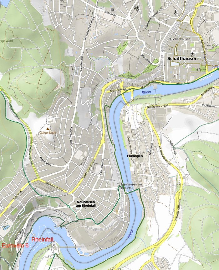 Bikepaths for Eurovelo 6 at the Rhine Falls and Schlaffhausen